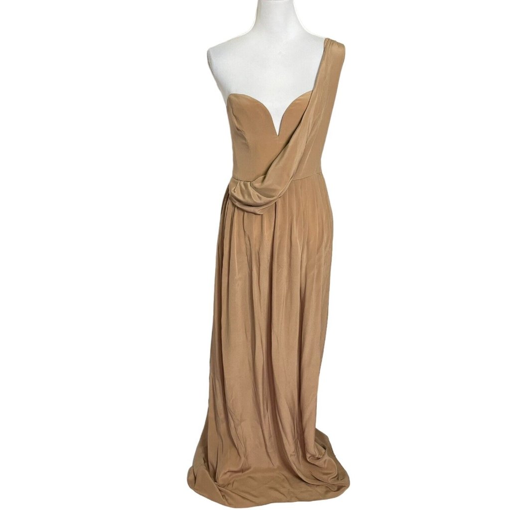 Zimmermann Silk One Shoulder Drape Dress Brown Maxi Long Womens Size 3 Us 10